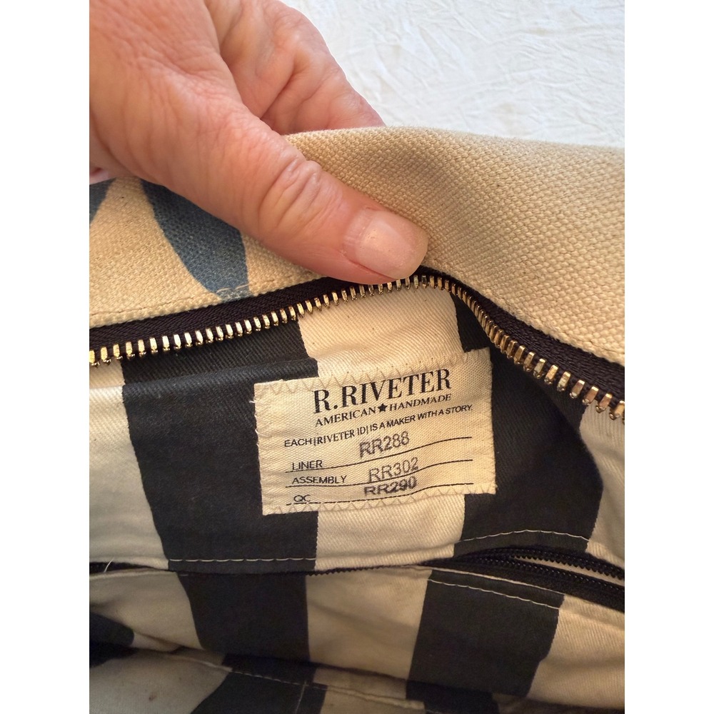 R. Riveter Tote Bag Womens Medium Cream Fruit Print Canvas Leather shoulder bag - Picture 5 of 6